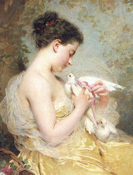 Charles Joshua Chaplin A Beauty with Doves Norge oil painting art
